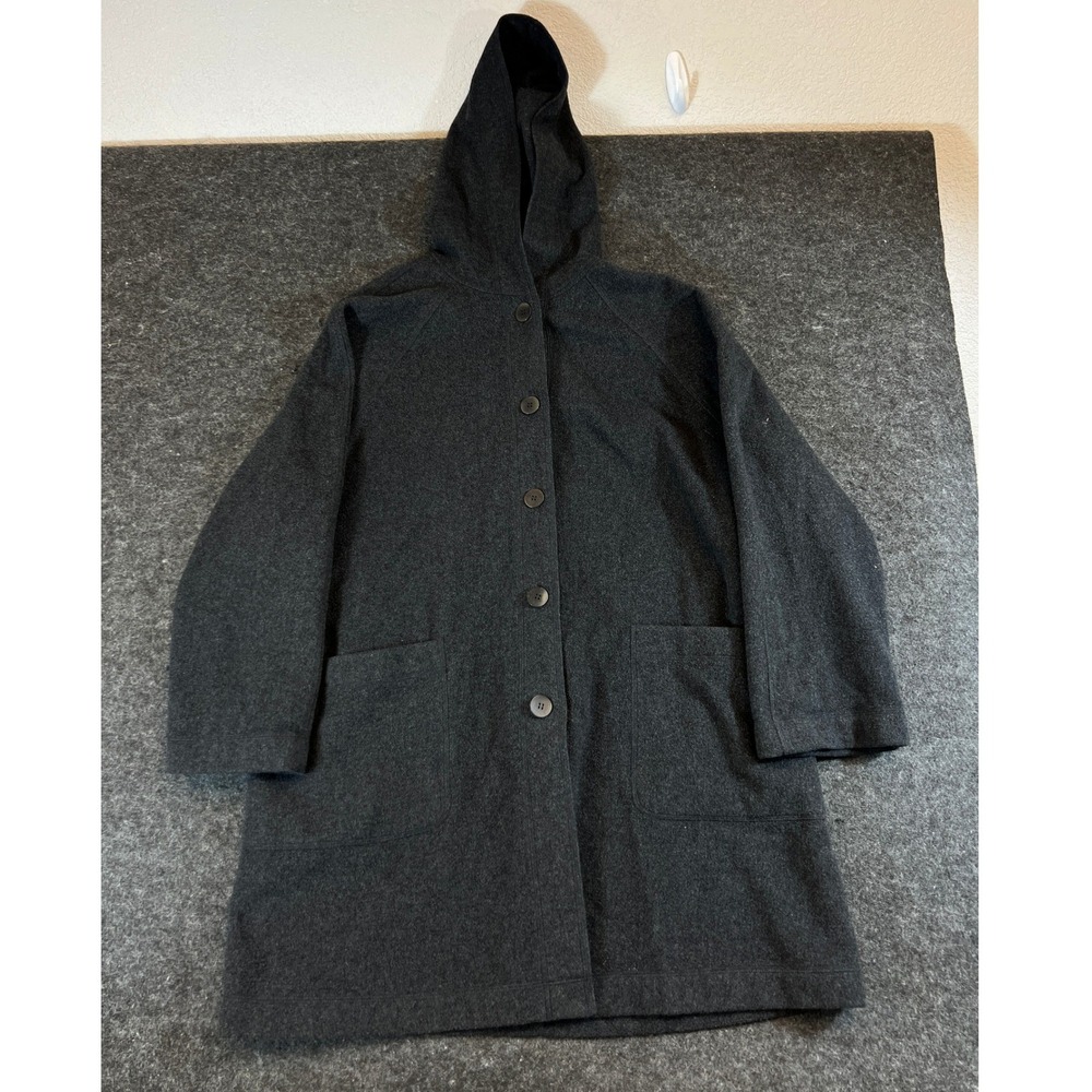 Eileen Fisher Petite Coat Jacket Womens PL Gray Wool Hooded Winter Gorpcore